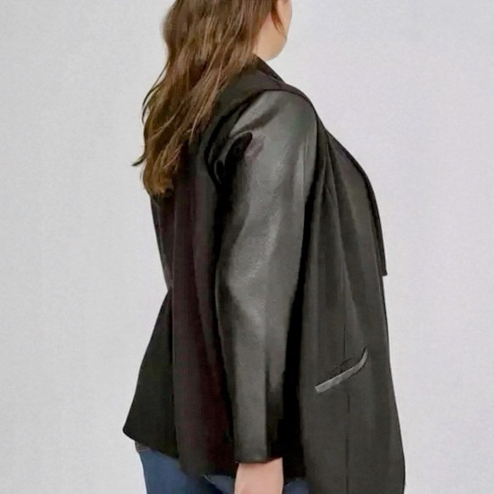 Torrid Brushed Ponte Drape Jacket with Faux Leather Sleeves - Picture 2 of 6